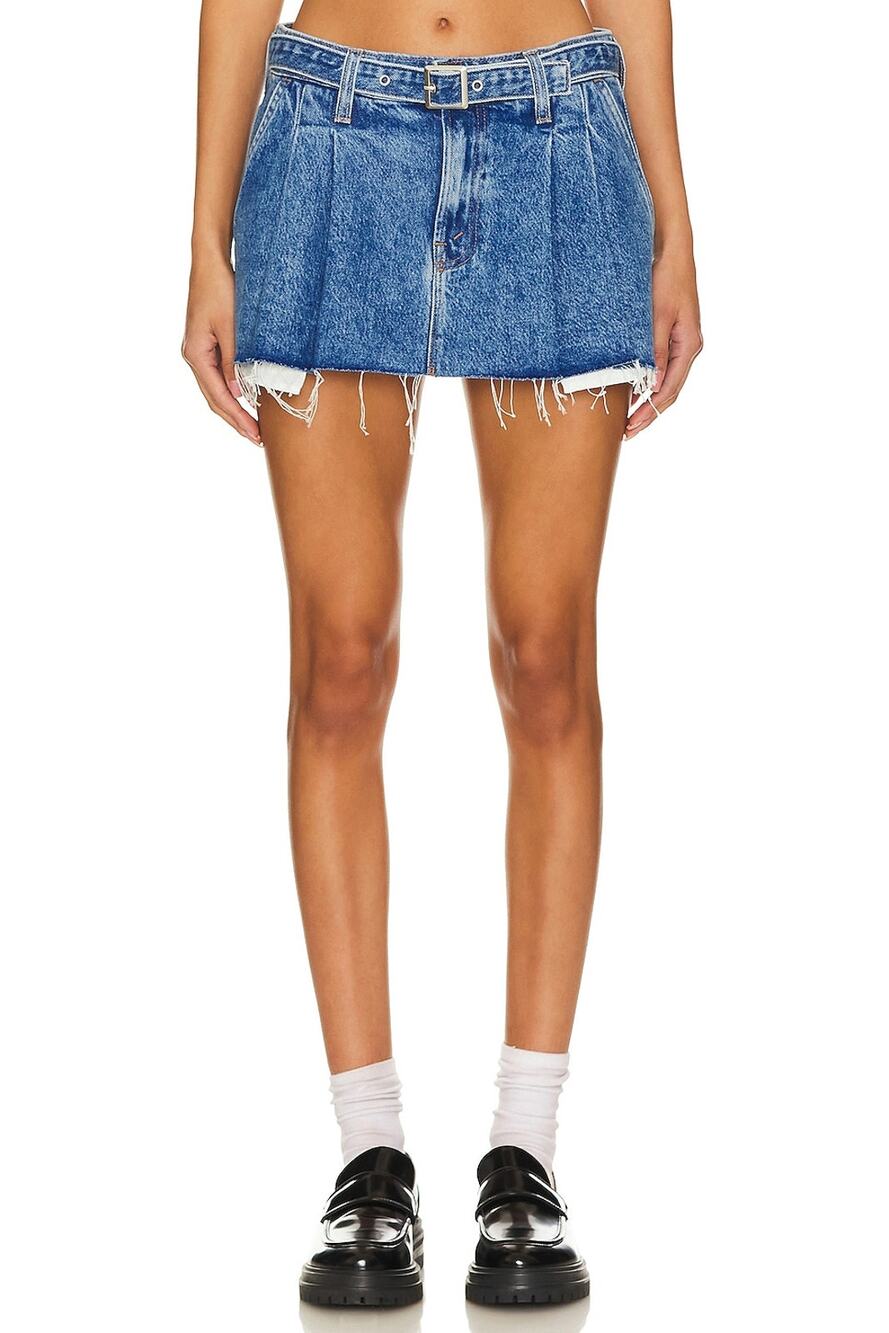 Mother Pleated Blue Nibbler Mini Skirt Size 24